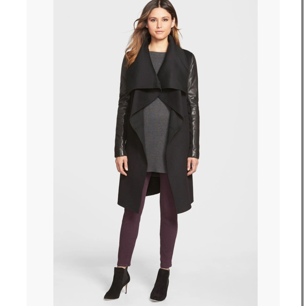 Mackage Wool Blend Coat With Leather Sleeves Size Small